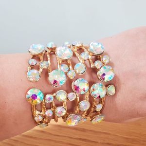 Embellished Stone Hinged Cuff Bracelet